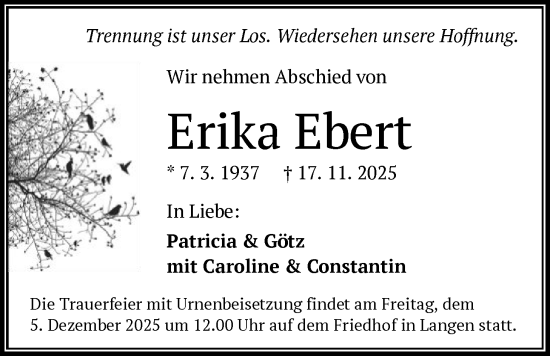 Traueranzeige von Erika Ebert von OFOP
