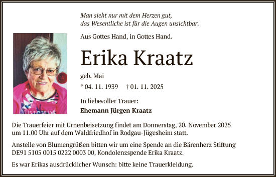 Traueranzeige von Erika Kraatz von OFOP