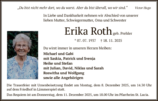 Traueranzeige von Erika Roth von OFOP