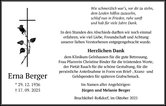 Traueranzeige von Erna Berger von OFHA