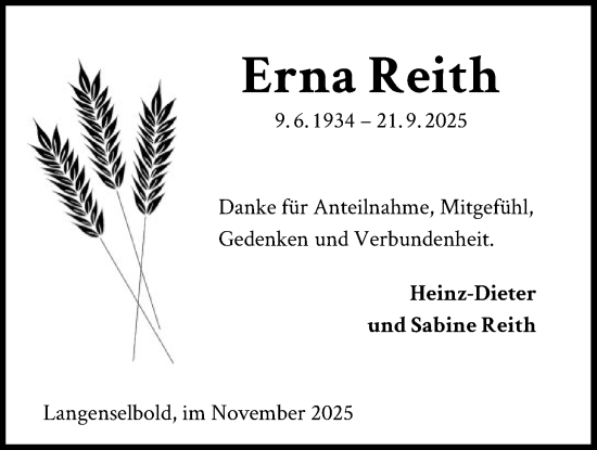 Traueranzeige von Erna Reith von OFHA