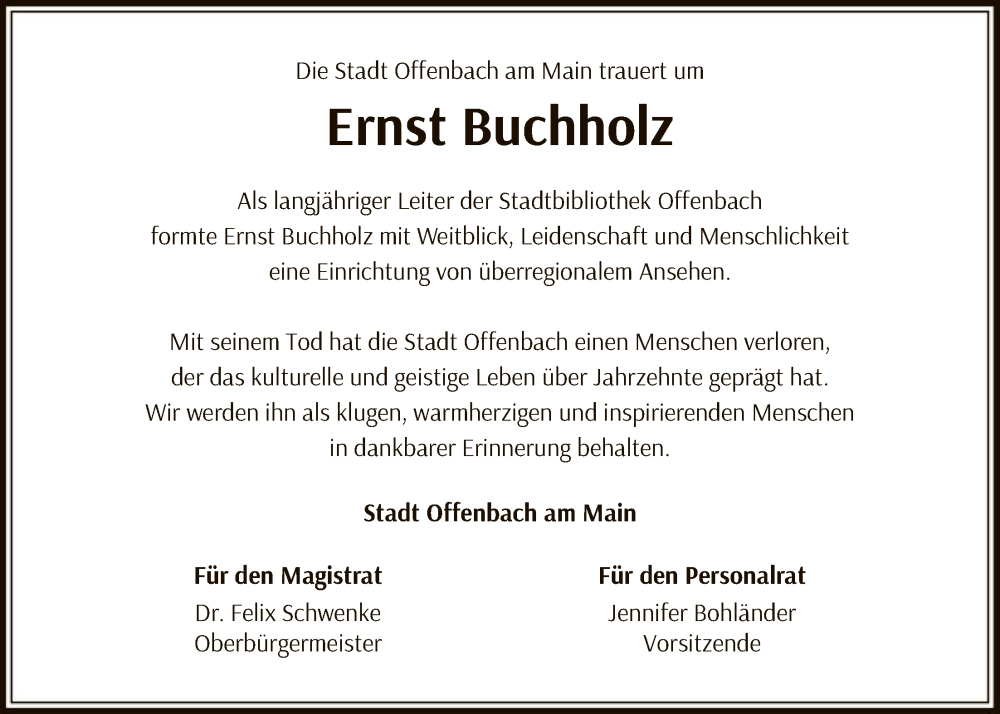  Traueranzeige für Ernst Buchholz vom 15.11.2025 aus OFOP