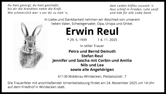 Traueranzeige von Erwin Reul von OFHA