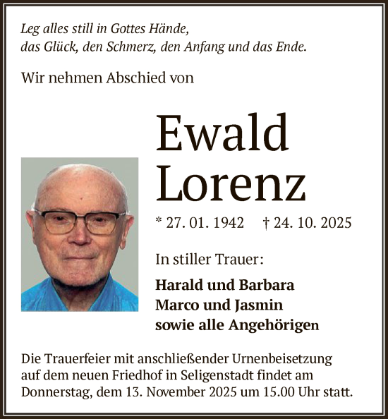 Traueranzeige von Ewald Lorenz von OF0L