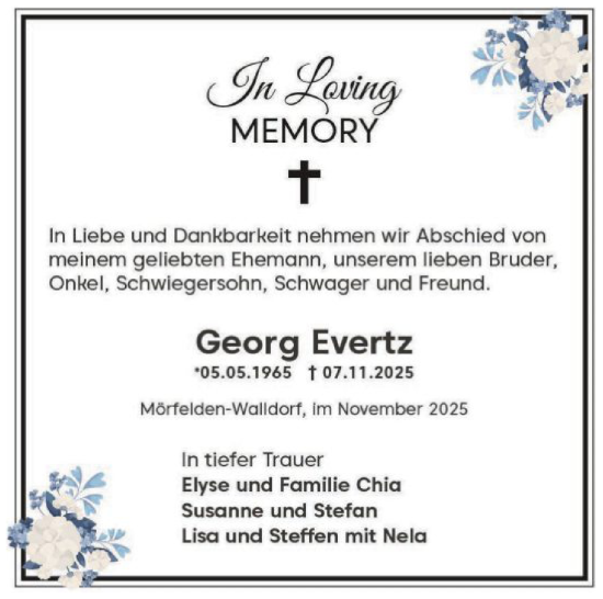 Traueranzeige von Georg Evertz von OFMF