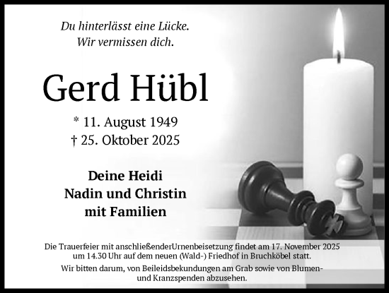 Traueranzeige von Gerd Hübl von OFHA