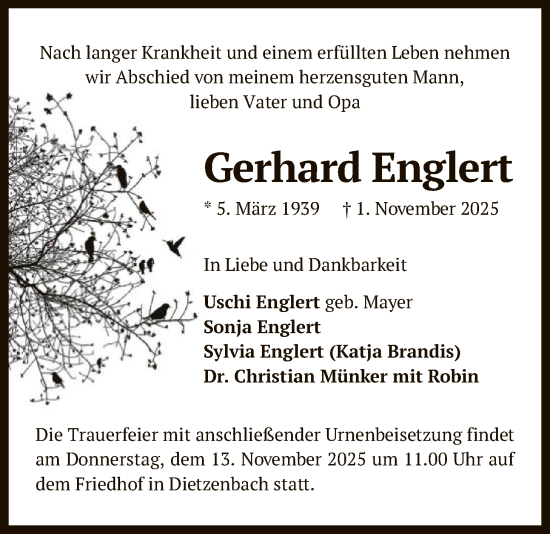 Traueranzeige von Gerhard Englert von OFOP
