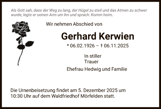 Traueranzeige von Gerhard Kerwien von OFMF