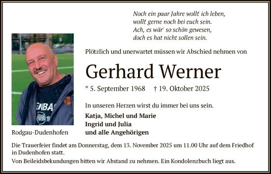 Traueranzeige von Gerhard Werner von OFOP
