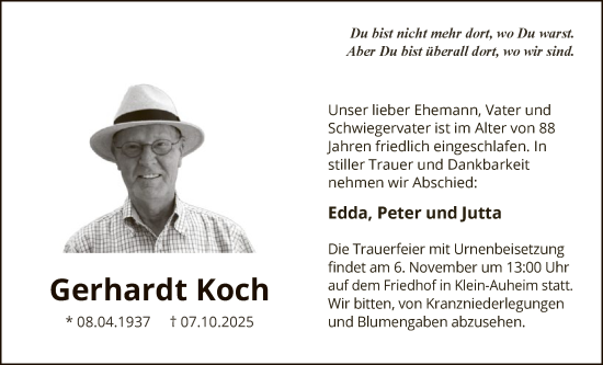 Traueranzeige von Gerhardt Koch von OFHA