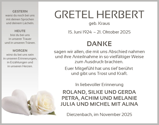 Traueranzeige von Gretel Herbert von OFOP