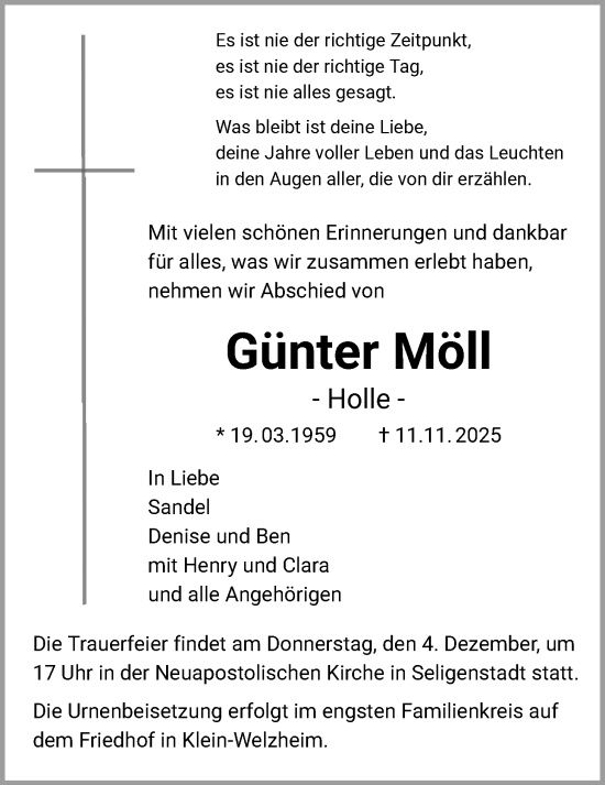 Traueranzeige von Günter Möll von OF0L
