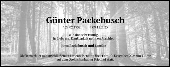 Traueranzeige von Günter Packebusch von OFOP