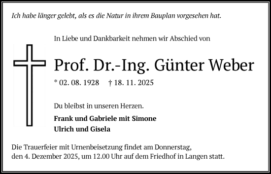Traueranzeige von Günter Weber von OF0W