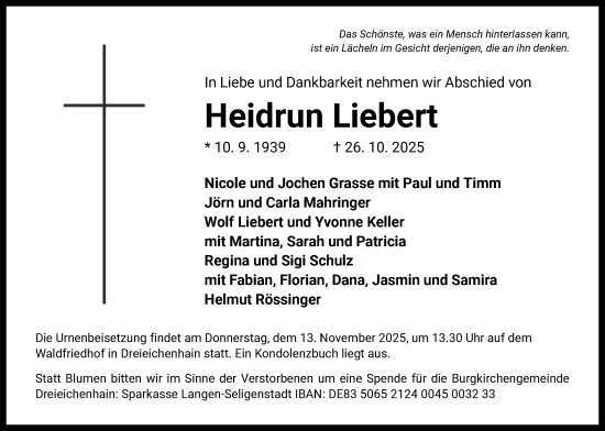 Traueranzeige von Heidrun Liebert von OF0W