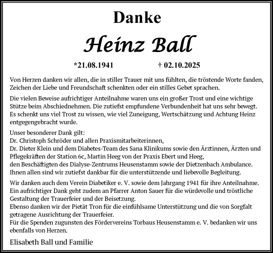 Traueranzeige von Heinz Ball von OFOP