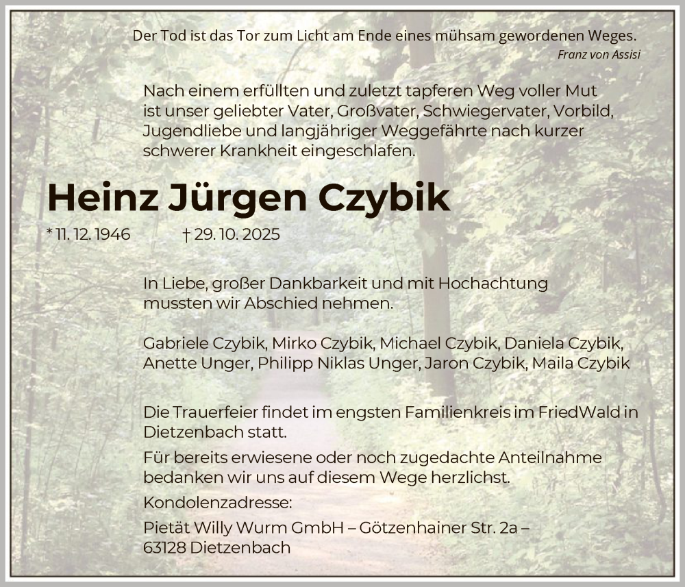  Traueranzeige für Heinz Jürgen Czybik vom 08.11.2025 aus OFOP