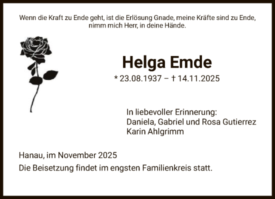 Traueranzeige von Helga Emde von OFHA