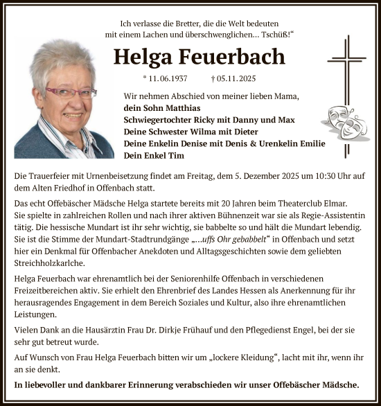 Traueranzeige von Helga Feuerbach von OFOP