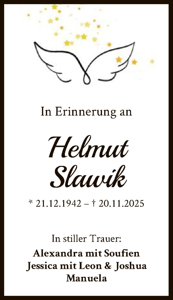  Traueranzeige für Helmut Slawik vom 29.11.2025 aus OF0L
