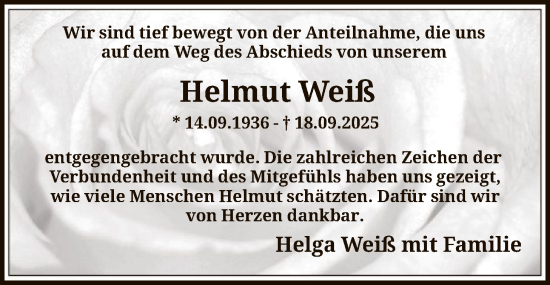 Traueranzeige von Helmut Weiß von OF0L