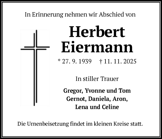Traueranzeige von Herbert Eiermann von OFOP