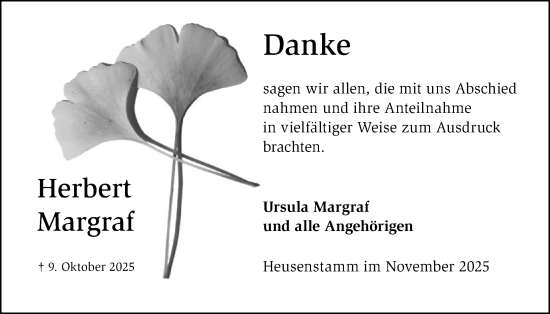 Traueranzeige von Herbert Margraf von OFOP