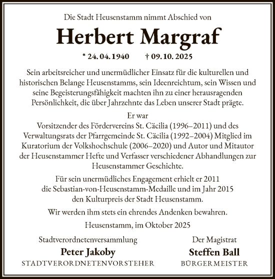 Traueranzeige von Herbert Margraf von OF0T