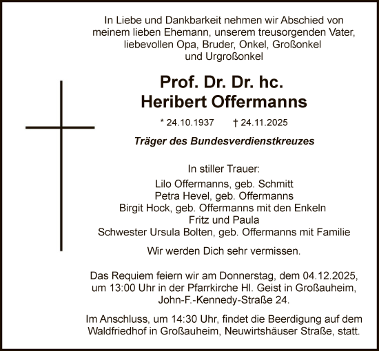 Traueranzeige von Heribert Offermanns von OFHA