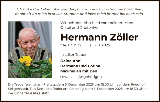 Traueranzeige von Hermann Zöller von OF0L