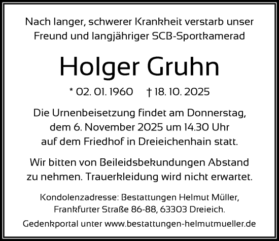 Traueranzeige von Holger Gruhn von OF0W