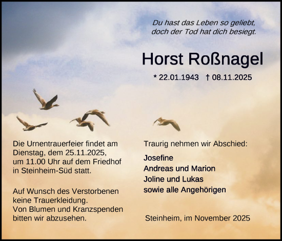 Traueranzeige von Horst Roßnagel von OFOP