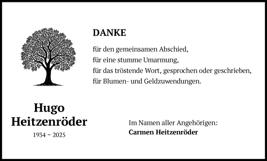 Traueranzeige von Hugo Heitzenröder von OFHA