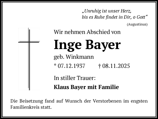 Traueranzeige von Inge Bayer von OF0T