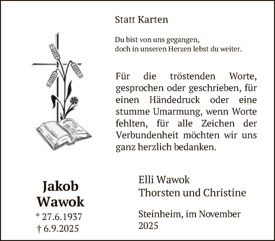 Traueranzeige von Jakob Wawok von OFOP