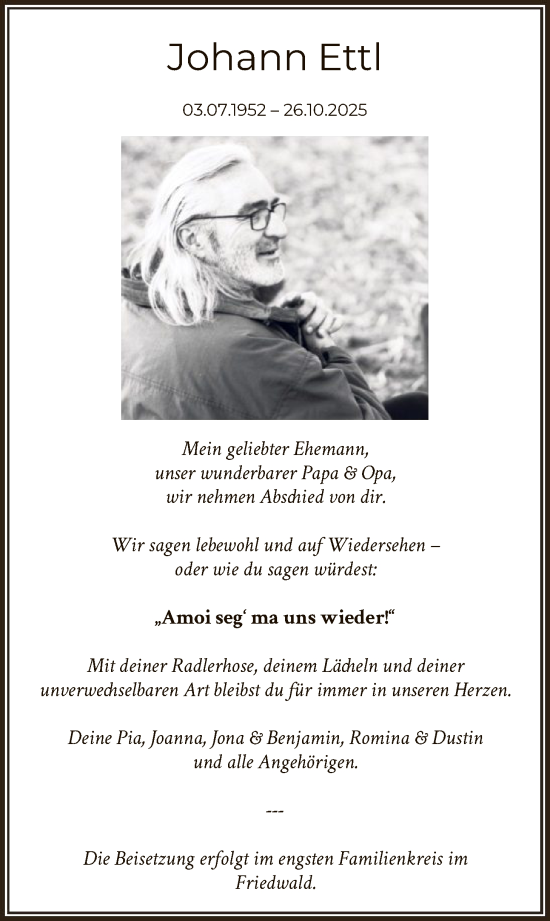 Traueranzeige von Johann Ettl von OF0L