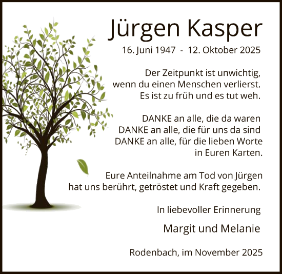 Traueranzeige von Jürgen Kasper von OFHA