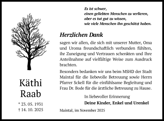 Traueranzeige von Käthi Raab von OFHA