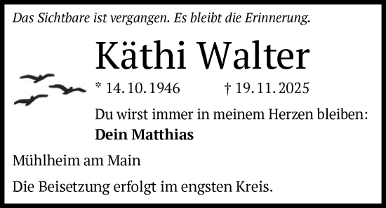 Traueranzeige von Käthi Walter von OF0T