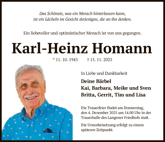 Traueranzeige von Karl-Heinz Homann von OFOP