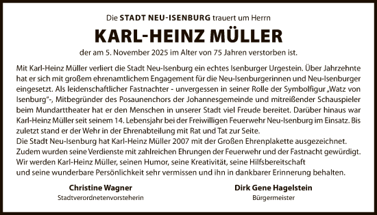 Traueranzeige von Karl-Heinz Müller von OF0W