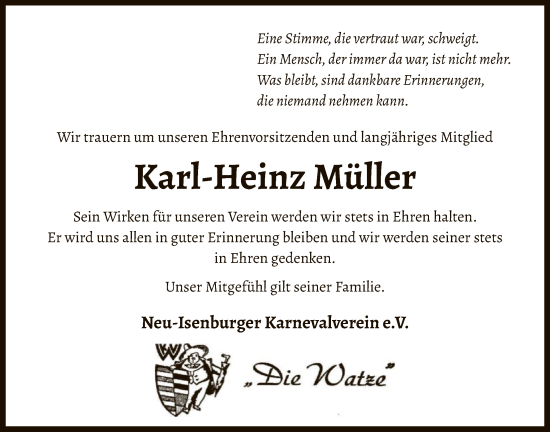 Traueranzeige von Karl-Heinz Müller von OF0W