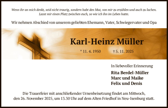 Traueranzeige von Karl-Heinz Müller von OF0W
