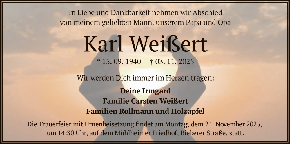  Traueranzeige für Karl Weißert vom 15.11.2025 aus OFOP