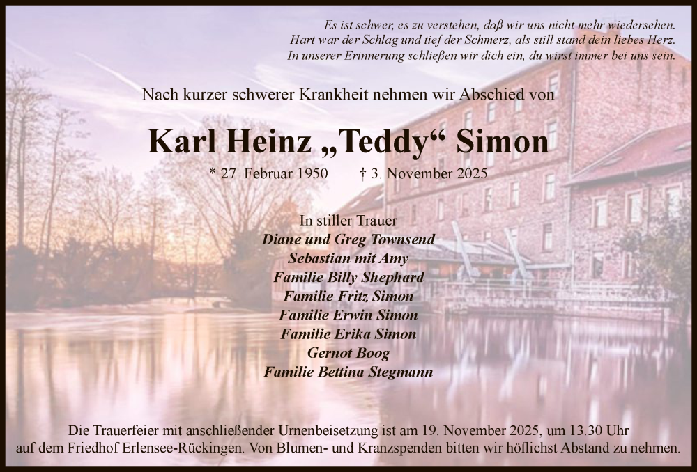  Traueranzeige für Karl Heinz Simon vom 15.11.2025 aus OFHA