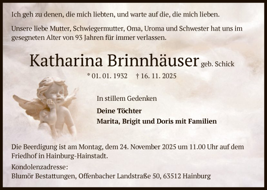 Traueranzeige von Katharina Brinnhäuser von OFOP