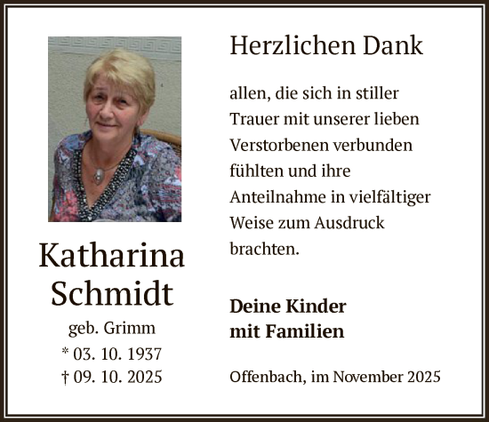 Traueranzeige von Katharina Schmidt von OFOP