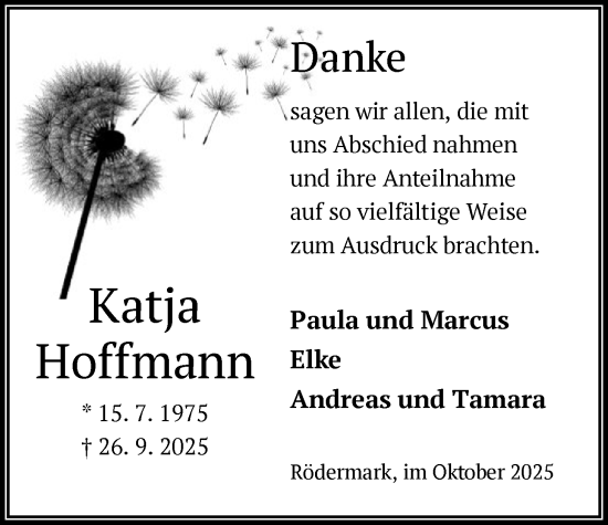 Traueranzeige von Katja Hoffmann von OFOP