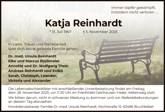 Traueranzeige von Katja Reinhardt von OFHA