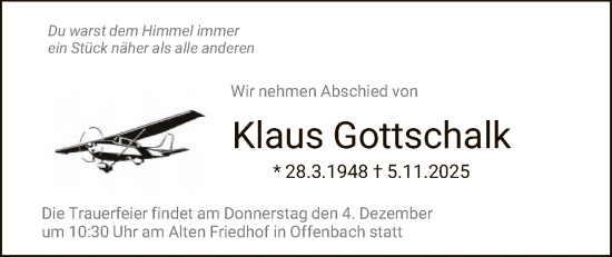 Traueranzeige von Klaus Gottschalk von OFOP